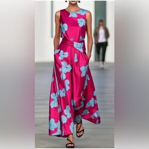 NWT bright colored floral maxi dress with pockets - L